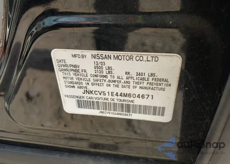 2004 Infiniti G35 from USA, damaged, VIN JNKCV51E44M604671